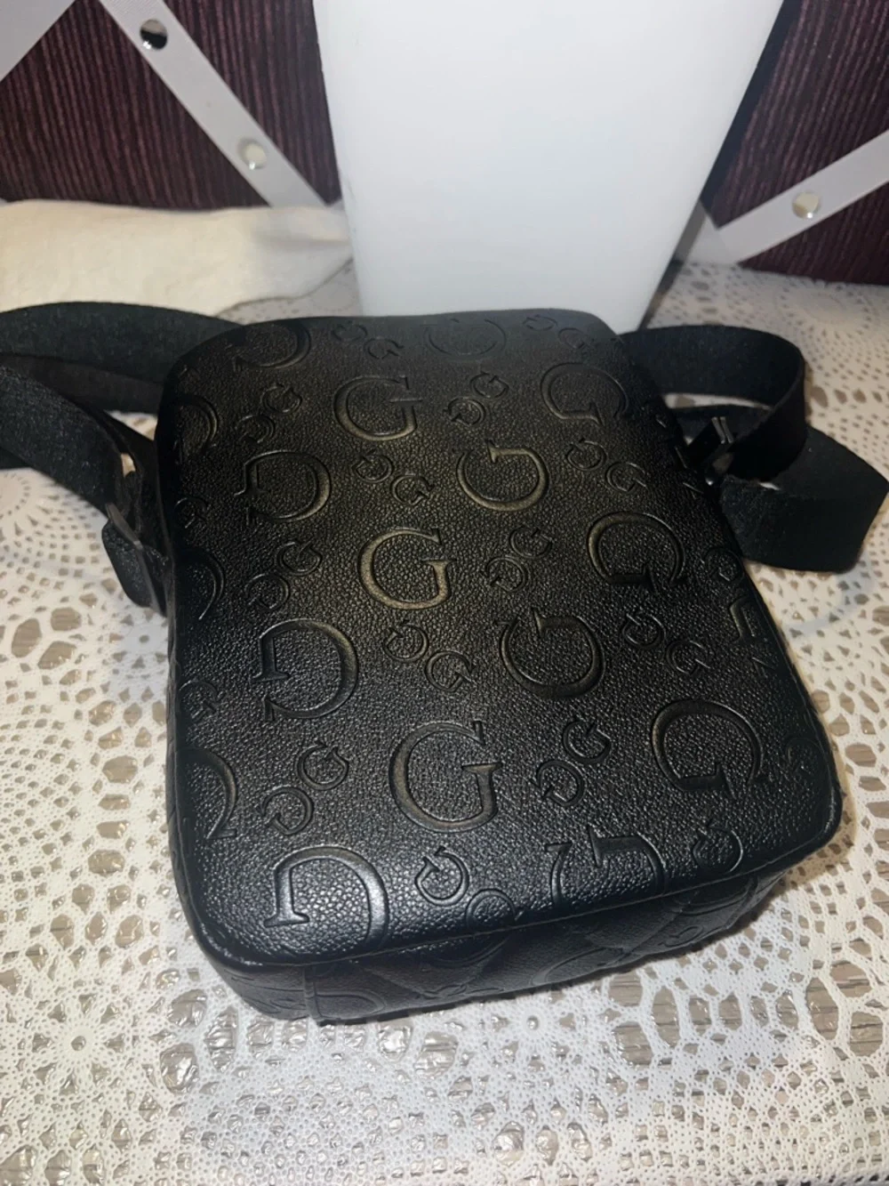 GUESS Black Embossed Logo Messenger Crossbody